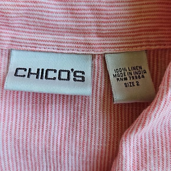Chico's Striped Linen 3/4 Sleeve‎ Button Down with Button Up Cuffs Sz 2 - Picture 12 of 16
